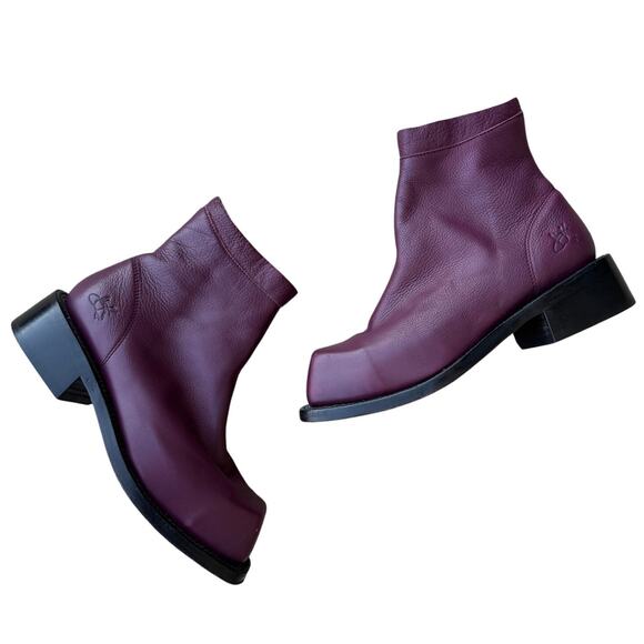John Fluevog Fonda Purple Square Toe Leather Side Zip Ankle Boots Womens Size 11 - Picture 1 of 10